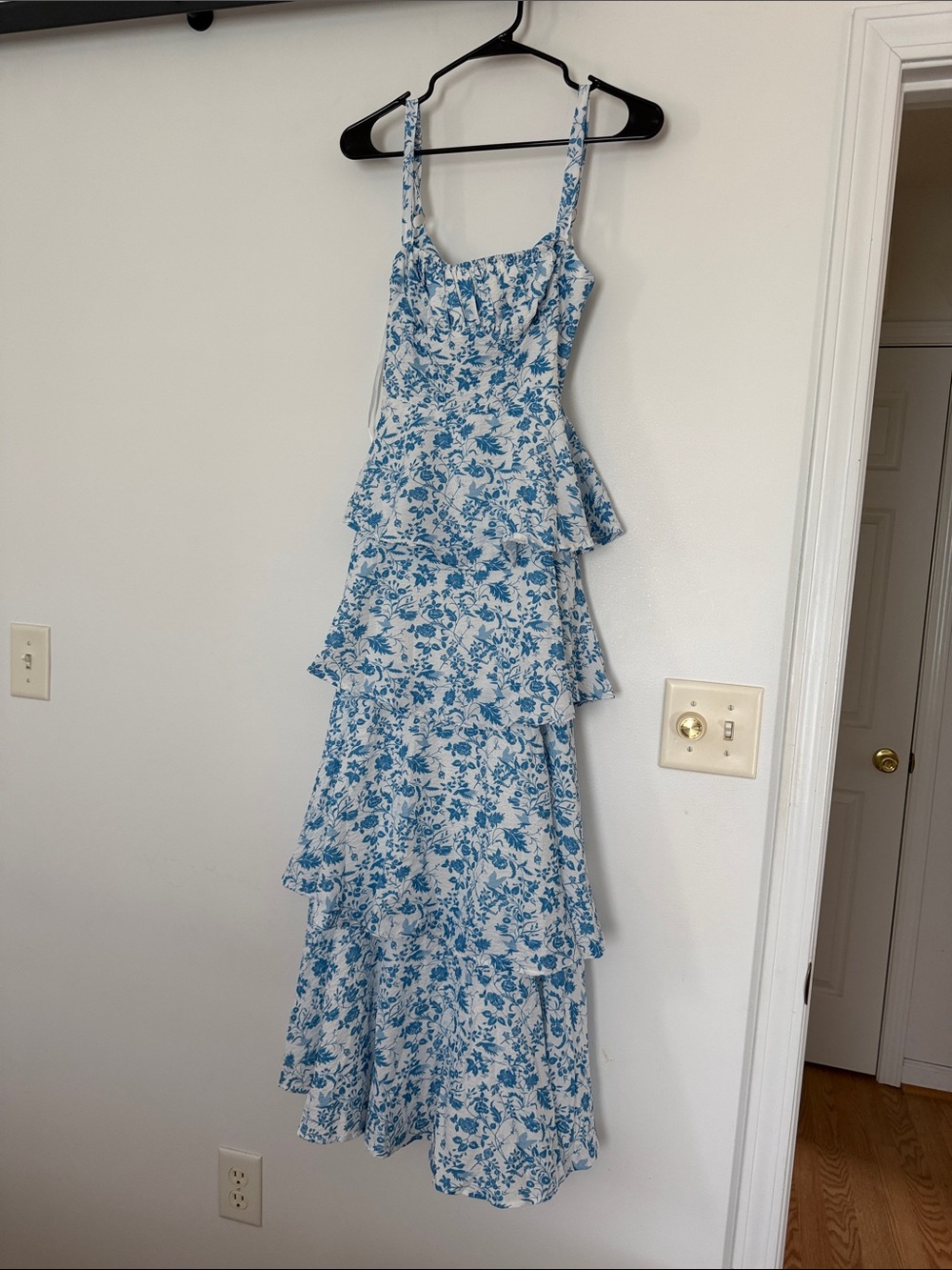 Blue Floral Tiered Midi Dress